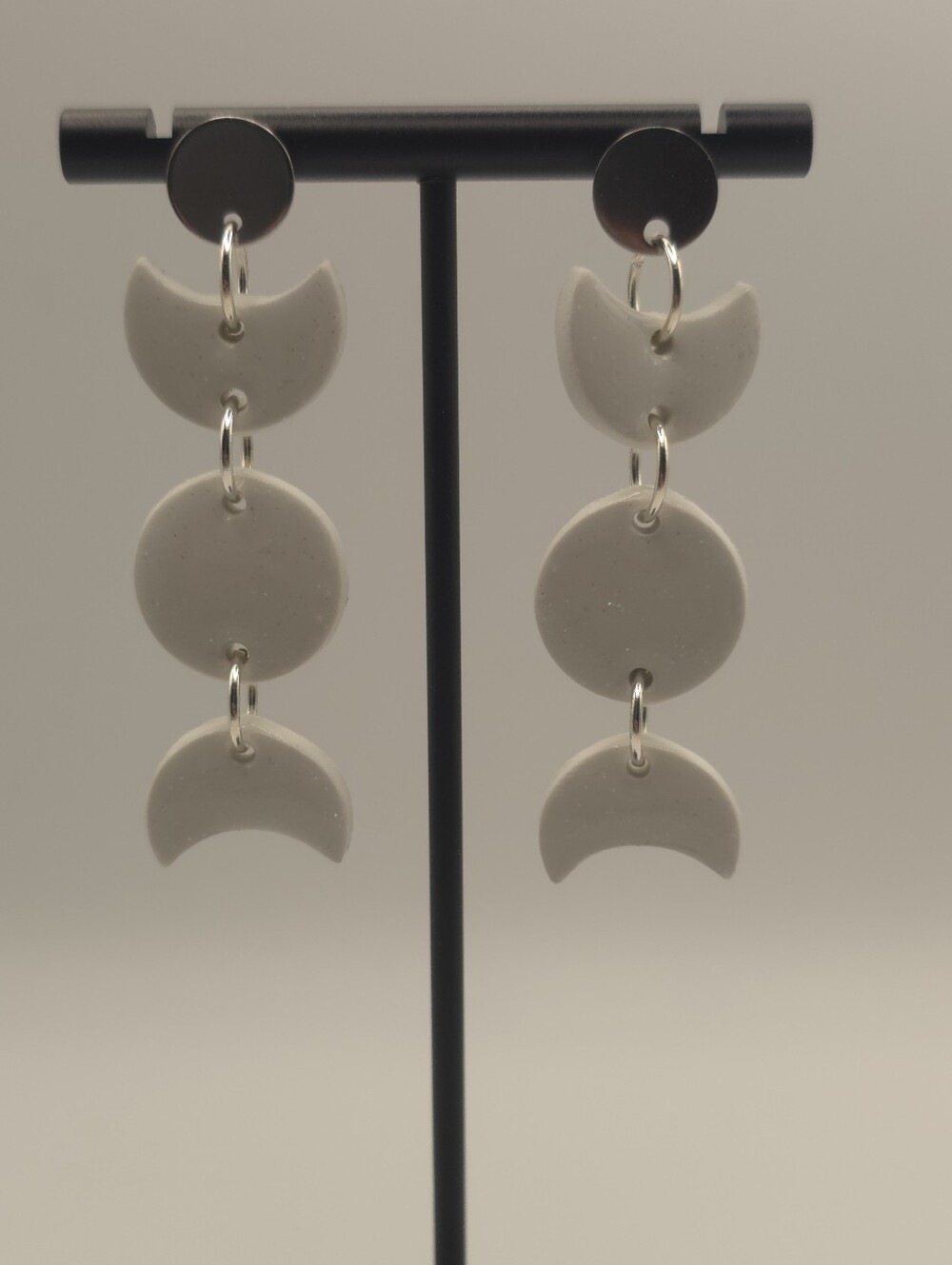 Hand Crafted White Moon Phase Drop Earrings - Picture 2 of 3